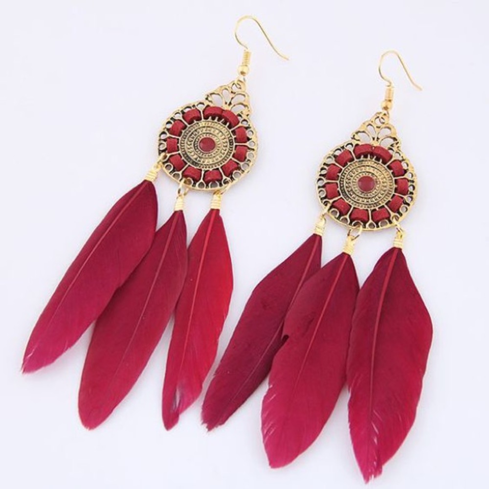 🔥3/$20 Sale🔥 Red, Pink or Blue Gold Feather Earrings